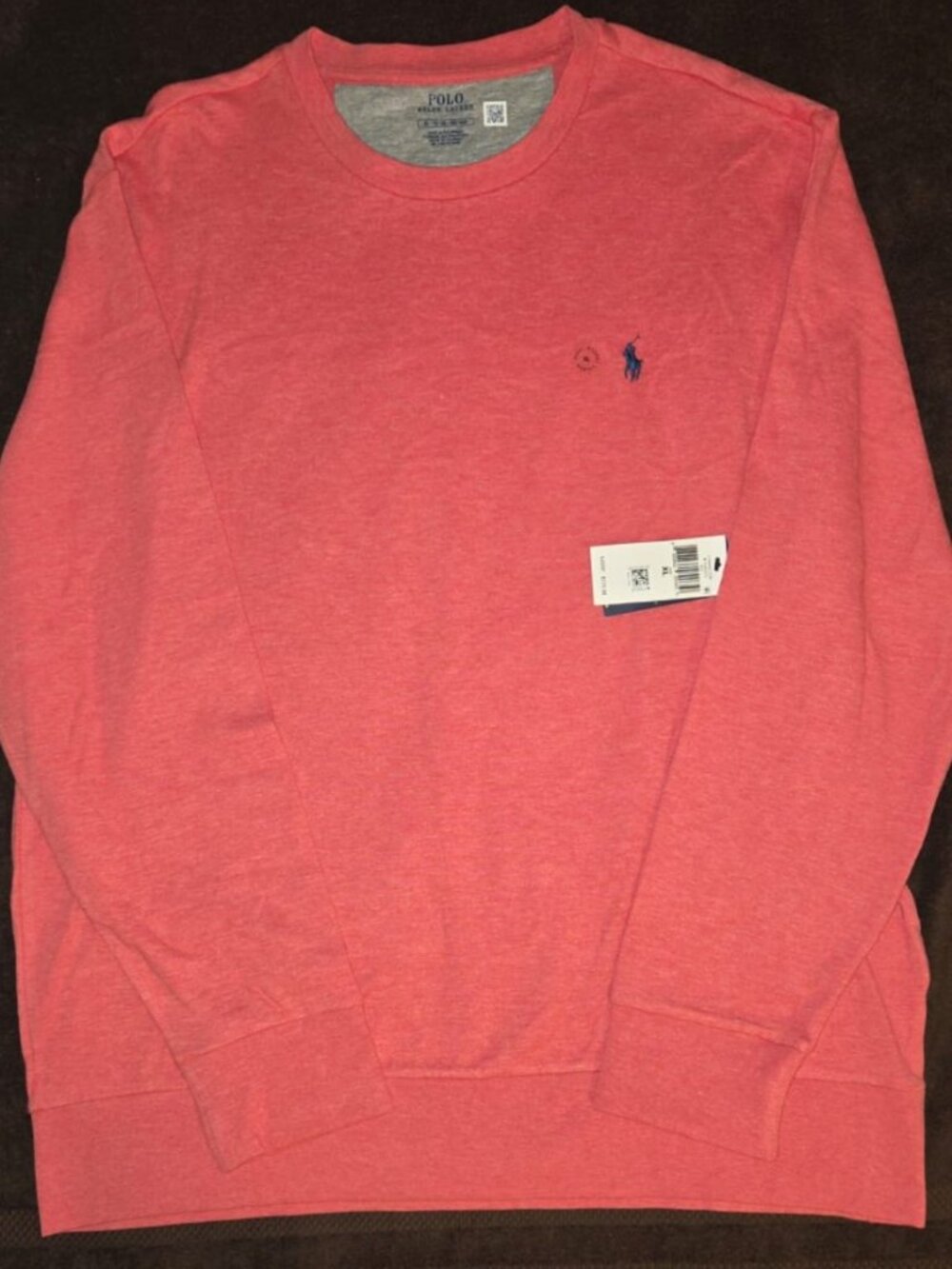 NWT Polo Ralph Lauren Luxury Heather Cotton Crewneck Sweatshirt Coral Pink XL